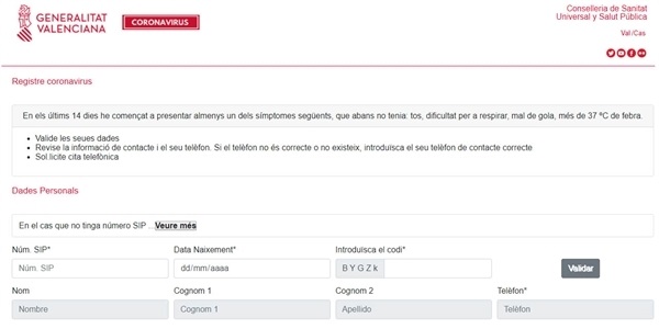 La Conselleria de Salut obri una web per a sol·lictar cita en cas de presentar símptomes de coronavirus