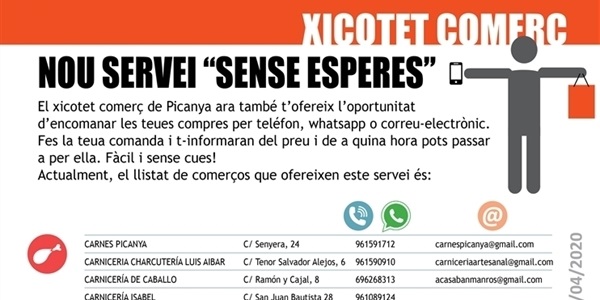 Nou servei “SENSE ESPERES” del xicotet comerç de Picanya