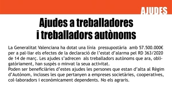 Ajudes a treballadores i treballadors autònoms