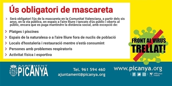 Ús obligatori de mascareta, als espais comuns, en tot moment