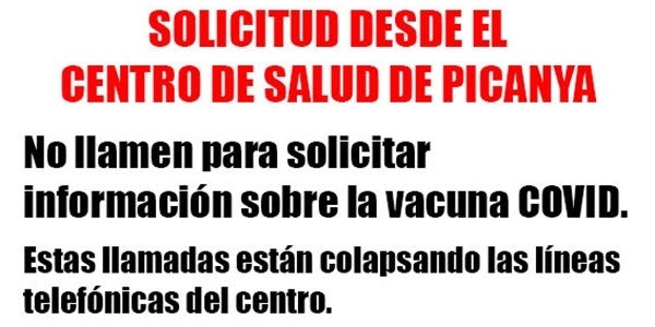 No crideu al Centre de Salut per a preguntar sobre el procés de vacunació contra la COVID